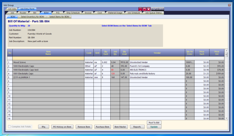 Bill of Material (BOM) » Realtrac Shop Management Software - ERP Software